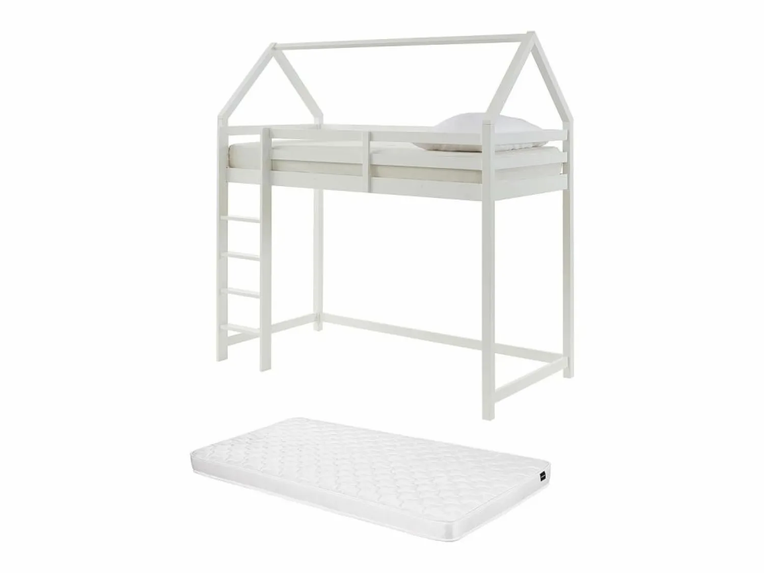 Outlet Cama alta cabaña 90 x 190 cm de madera de pino con colchón - TARZIA Cama Montessori|Cama Alta
