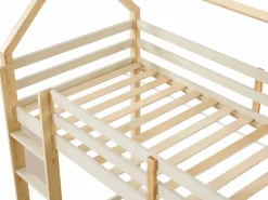 Outlet Cama alta cabaña 90 x 190 cm pino macizo y natural + colchón - TARZIA Cama Montessori|Cama Alta