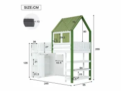Hauss Spole Cama alta, cama infantil cabina 90x200cm con escalera, armario y estantes de almacenamiento, somier de láminas, sin colchón, color blanco y