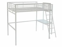 Sale Vente-unique Cama alta CASUALII para 2 personas con escritorio, color , con colchón Blanco