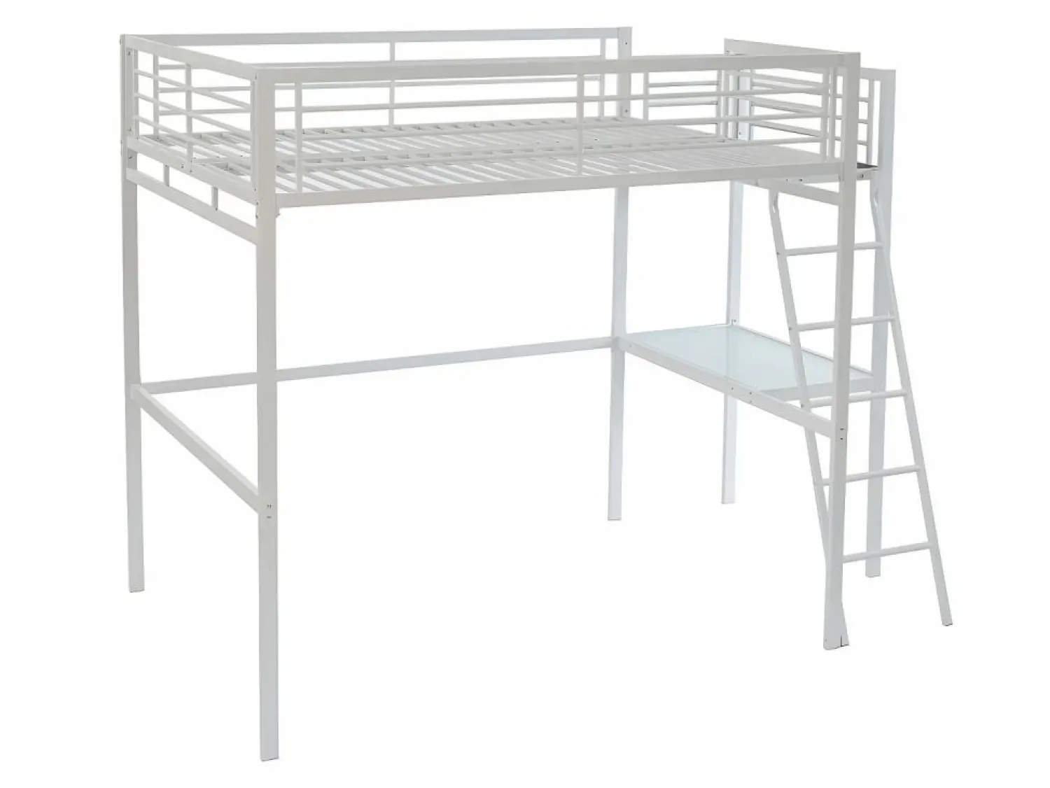 Sale Vente-unique Cama alta CASUALII para 2 personas con escritorio, color , con colchón Blanco