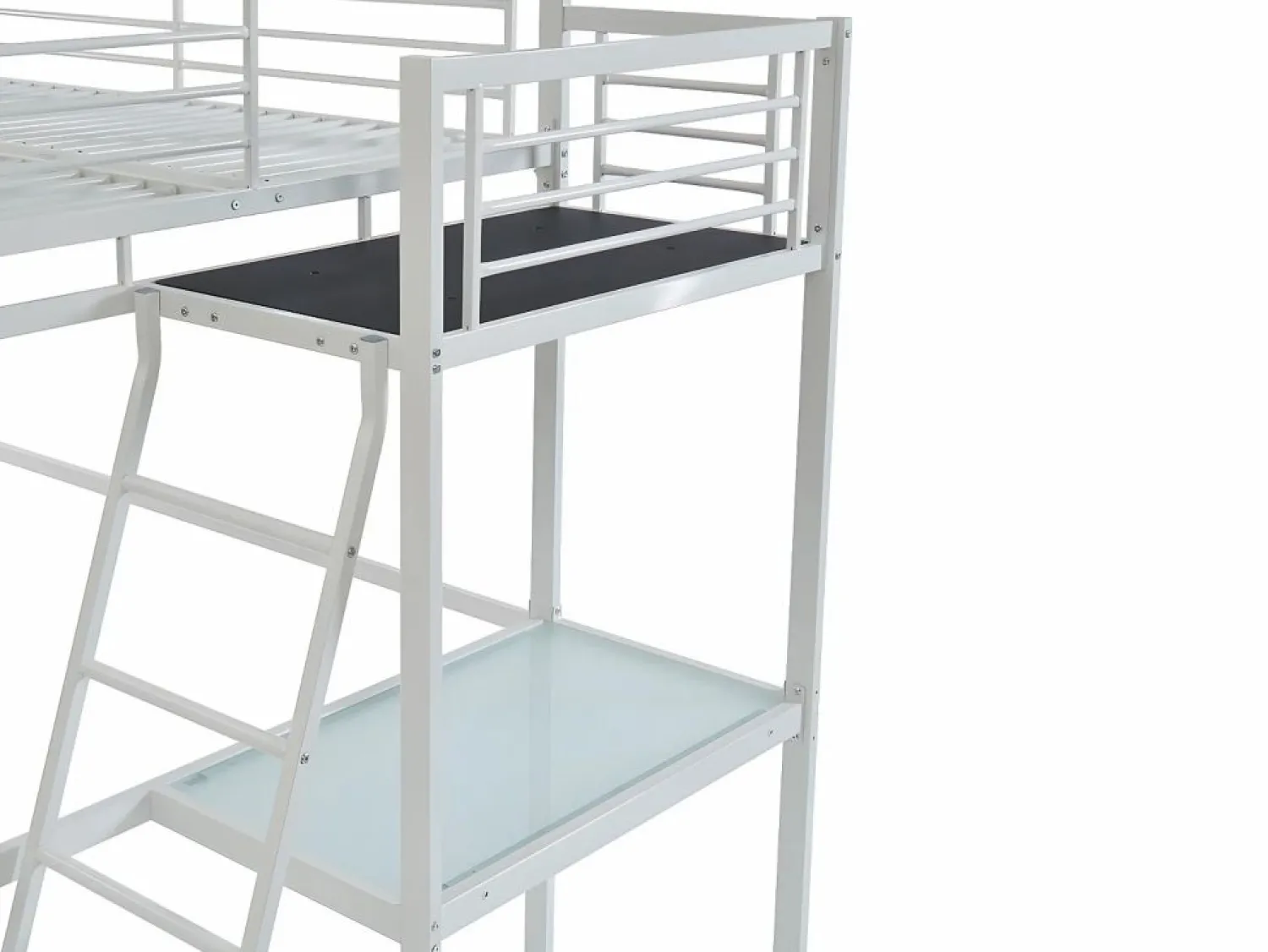Sale Vente-unique Cama alta CASUALII para 2 personas con escritorio, color , con colchón Blanco