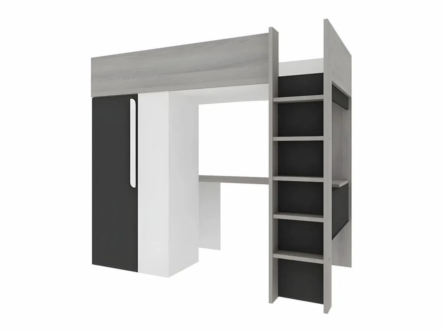 New Vente-unique Cama alta con armario y escritorio en 90 x 200 cm - Gris blanco y negro. NICOLAS Gris antracita / Blanco