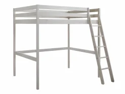 Vente-unique Cama alta con escritorio 140 x 190 cm de Pino macizo con colchón GEDEON II Blanco