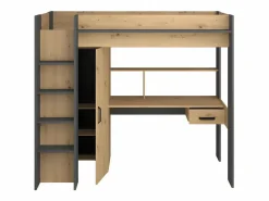 Vente-unique Cama alta con escritorio y armario 90 x 200 cm natural y antracita. AUCKLAND