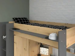 Vente-unique Cama alta con escritorio y armario 90 x 200 cm natural y antracita. AUCKLAND