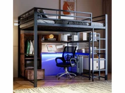 Best Cama alta de 140 x 200 cm - Cama juvenil con armario y escritorio - Negra - Sin colchón Cama Alta|Cama Infantil