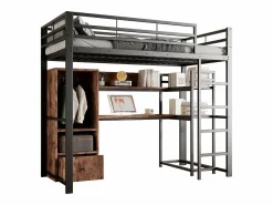 Best Cama alta de 140 x 200 cm - Cama juvenil con armario y escritorio - Negra - Sin colchón Cama Alta|Cama Infantil