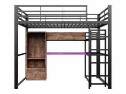 Best Cama alta de 140 x 200 cm - Cama juvenil con armario y escritorio - Negra - Sin colchón Cama Alta|Cama Infantil