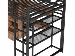 Best Cama alta de 140 x 200 cm - Cama juvenil con armario y escritorio - Negra - Sin colchón Cama Alta|Cama Infantil