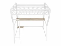 Best Cama alta de 140 x 200 cm - Cama para adultos con iluminación LED y USB, escritorio - - colchón no incluido Blanco