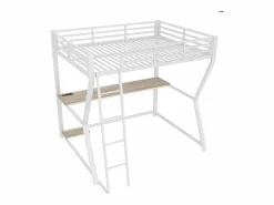 Best Cama alta de 140 x 200 cm - Cama para adultos con iluminación LED y USB, escritorio - - colchón no incluido Blanco