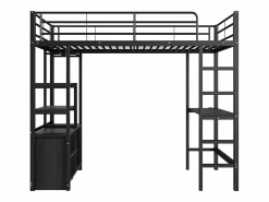 Hot Cama alta de 90 x 200 cm - Cama para adultos con puertos USB - Negra - Con escritorio - Sin colchón Cama Alta