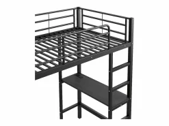 Hot Cama alta de 90 x 200 cm - Cama para adultos con puertos USB - Negra - Con escritorio - Sin colchón Cama Alta