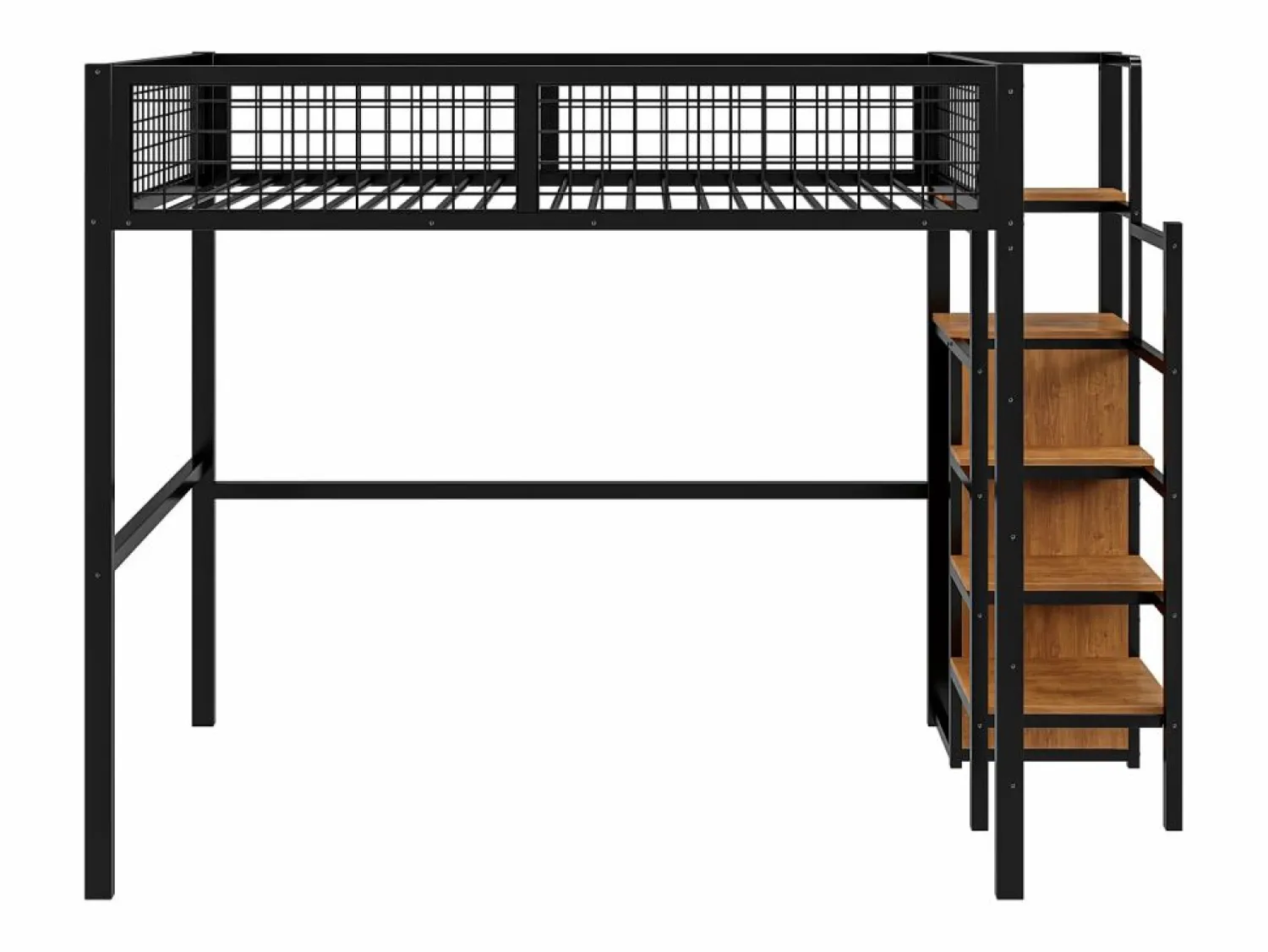 Clearance Cama alta de 140 x 200 cm - con estantes y somier - metal - colchón no incluido Cama Alta