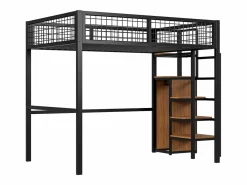 Clearance Cama alta de 140 x 200 cm - con estantes y somier - metal - colchón no incluido Cama Alta