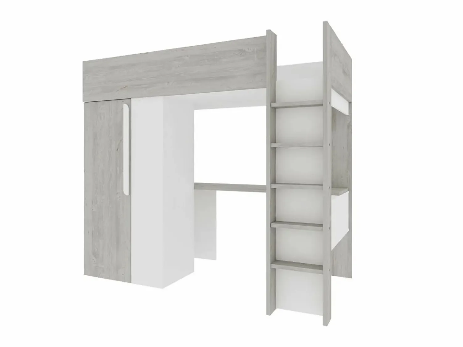 Clearance Vente-unique Cama alta de 90 x 200 cm con armario y escritorio en gris natural y blanco + colchón - NICOLAS Gris claro / Blanco