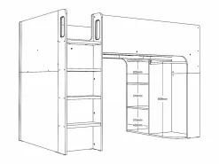 Vente-unique Cama alta de 90 x 190 cm con almacenaje, blanca + colchón - COLUMI