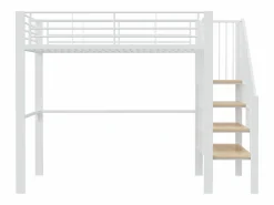 Discount Cama alta de 140 x 200 cm con escalera grande - Metal + Contrachapado + MDF - Somier de láminas - Cama Alta