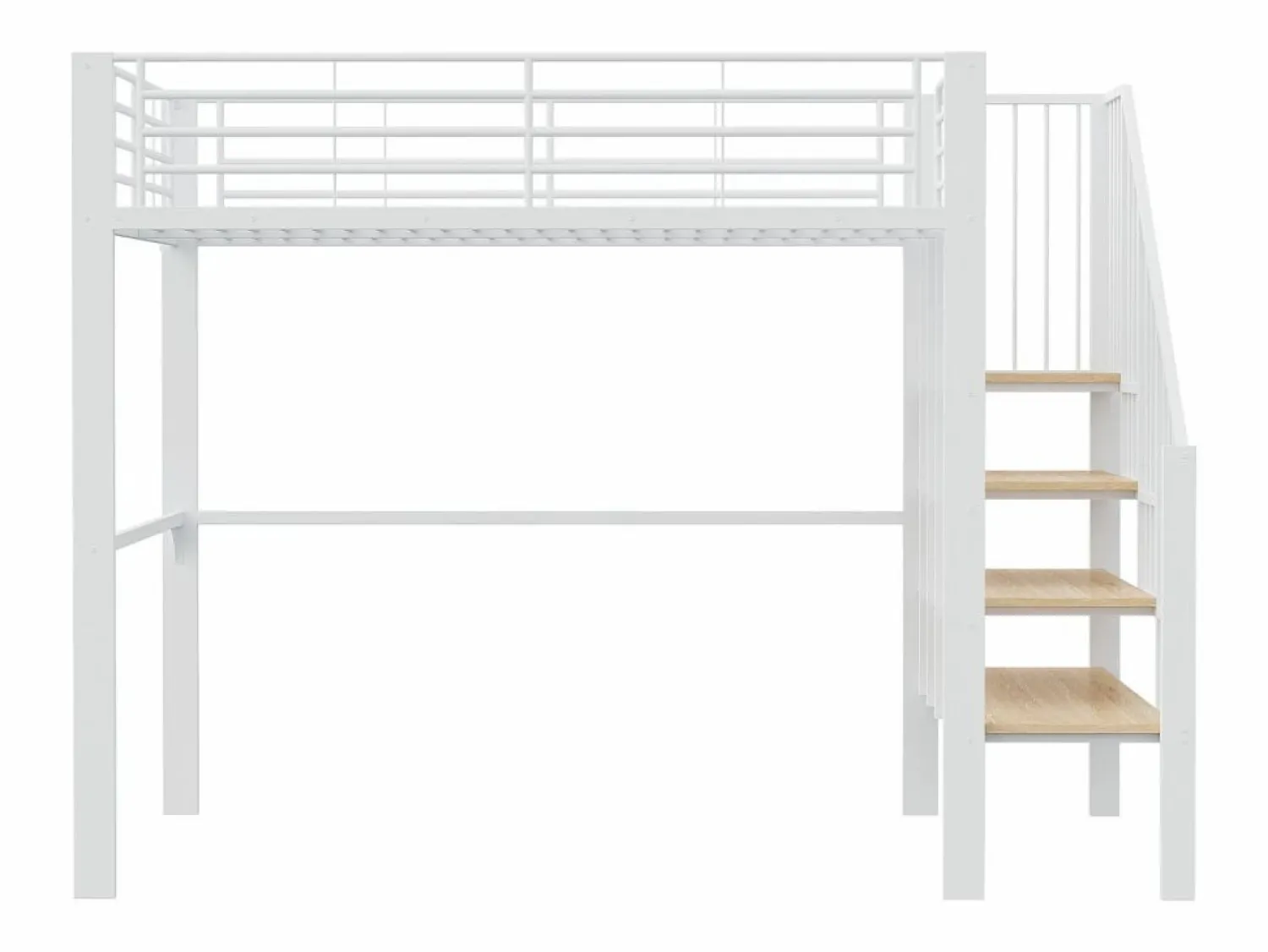 Discount Cama alta de 140 x 200 cm con escalera grande - Metal + Contrachapado + MDF - Somier de láminas - Cama Alta