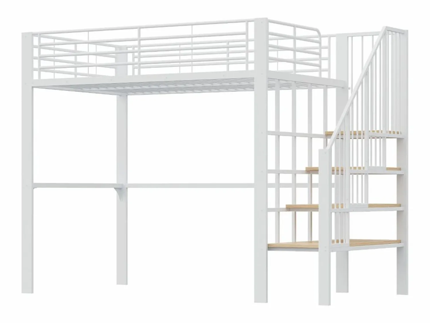 Discount Cama alta de 140 x 200 cm con escalera grande - Metal + Contrachapado + MDF - Somier de láminas - Cama Alta