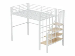 Discount Cama alta de 140 x 200 cm con escalera grande - Metal + Contrachapado + MDF - Somier de láminas - Cama Alta