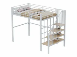 Discount Cama alta de 140 x 200 cm con escalera grande - Metal + Contrachapado + MDF - Somier de láminas - Cama Alta