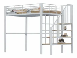 Discount Cama alta de 140 x 200 cm con escalera grande - Metal + Contrachapado + MDF - Somier de láminas - Cama Alta