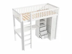 ModernLuxe Cama alta de madera de 90x200 cm - con escritorio y armario -