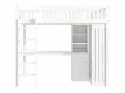 ModernLuxe Cama alta de madera de 90x200 cm - con escritorio y armario -