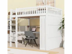 Discount Cama alta de madera de 140x200 cm - con escritorio y armario - Cama Alta