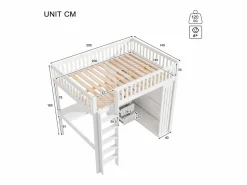 Discount Cama alta de madera de 140x200 cm - con escritorio y armario - Cama Alta
