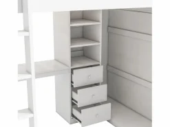 Discount Cama alta de madera de 140x200 cm - con escritorio y armario - Cama Alta