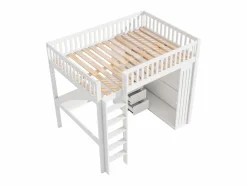 Discount Cama alta de madera de 140x200 cm - con escritorio y armario - Cama Alta