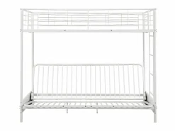Hot Vente-unique Cama alta de metal de 90 x 190 cm con sofá convertible + futón + colchón MODULO V Blanco