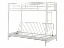 Outlet Vente-unique Cama alta de metal de 90 x 190 cm con banco convertible + futón negro MODULO V Blanco