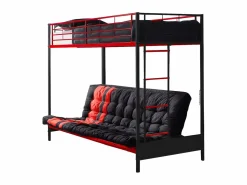 Sale Vente-unique Cama alta de metal negro y rojo de 90 x 190 cm con sofá convertible + colchón futón MODULO V Negro / Rojo