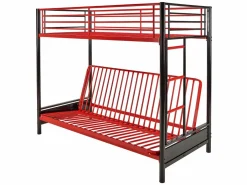 Sale Vente-unique Cama alta de metal negro y rojo de 90 x 190 cm con sofá convertible + colchón futón MODULO V Negro / Rojo