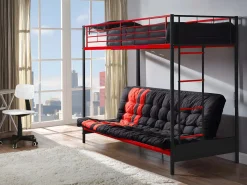 Vente-unique Cama alta de metal negro y rojo de 90 x 190 cm con banco convertible MODULO V