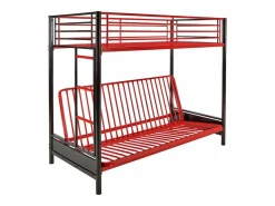 Vente-unique Cama alta de metal negro y rojo de 90 x 190 cm con banco convertible MODULO V