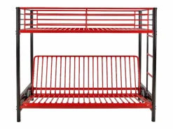 Vente-unique Cama alta de metal negro y rojo de 90 x 190 cm con banco convertible MODULO V