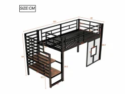 Hot Cama alta de metal para niños - 90 x 200 cm - con escalera + almacenaje + LED + ventanas - Cama Alta