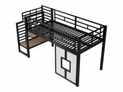 Hot Cama alta de metal para niños - 90 x 200 cm - con escalera + almacenaje + LED + ventanas - Cama Alta