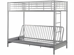 Sale Vente-unique Cama alta de metal de 90 x 190 cm con sofá convertible + futón + colchón MODULO V Plateado