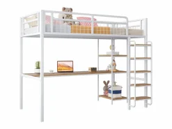 ModernLuxe Cama alta de metal 90x200 cm - con escritorio y escalera de seguridad -