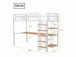 ModernLuxe Cama alta de metal 90x200 cm - con escritorio y escalera de seguridad -