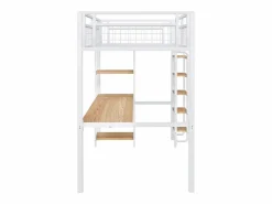 ModernLuxe Cama alta de metal 90x200 cm - con escritorio y escalera de seguridad -
