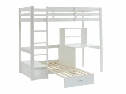 Online Vente-unique Cama alta escritorio, sofá y compartimentos. 90x200 cm. Pino macizo. . GOLIATH II Blanco