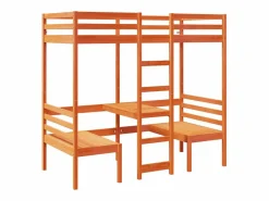 vidaxl Cama alta escritorio y asientos madera maciza marrón 90x190 cm