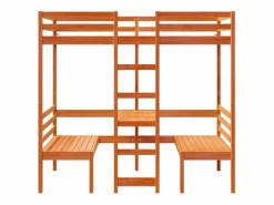 vidaxl Cama alta escritorio y asientos madera maciza marrón 90x190 cm